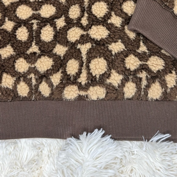 Coach Signature Logo Sherpa Fleece Pullover Sweatshirt Brown Tan Women’s S - Picture 4 of 8